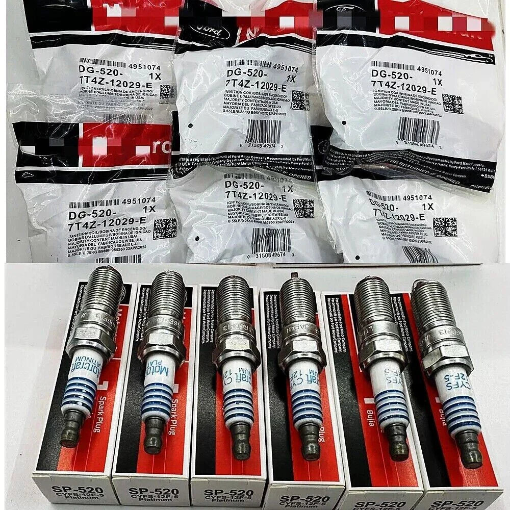 Motorcraft Platinum Spark Plug SP520 and DG520 Ignition Coils (Pack of 6)