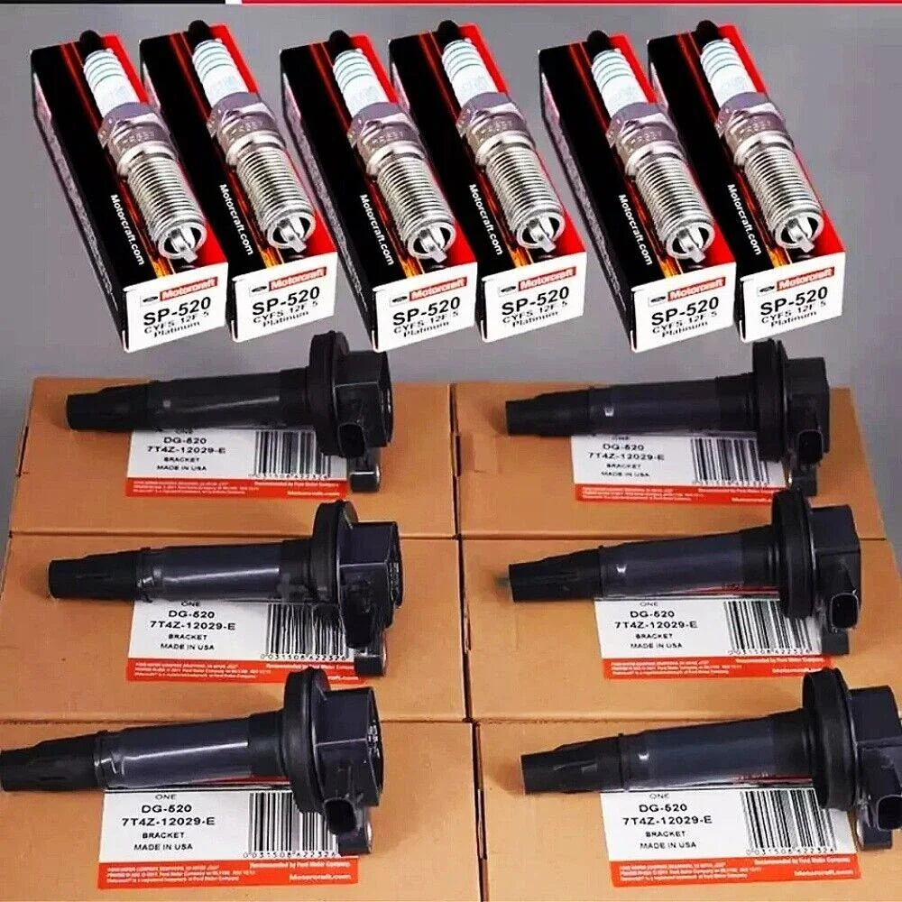 Motorcraft Platinum Spark Plug SP520 and DG520 Ignition Coils (Pack of 6)